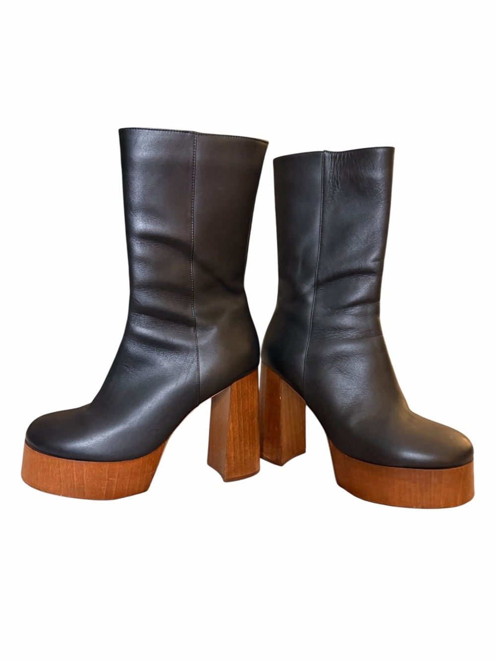 Gia Borghini x Rosie Black Leather Wood Platform Boots EU 40 US 10